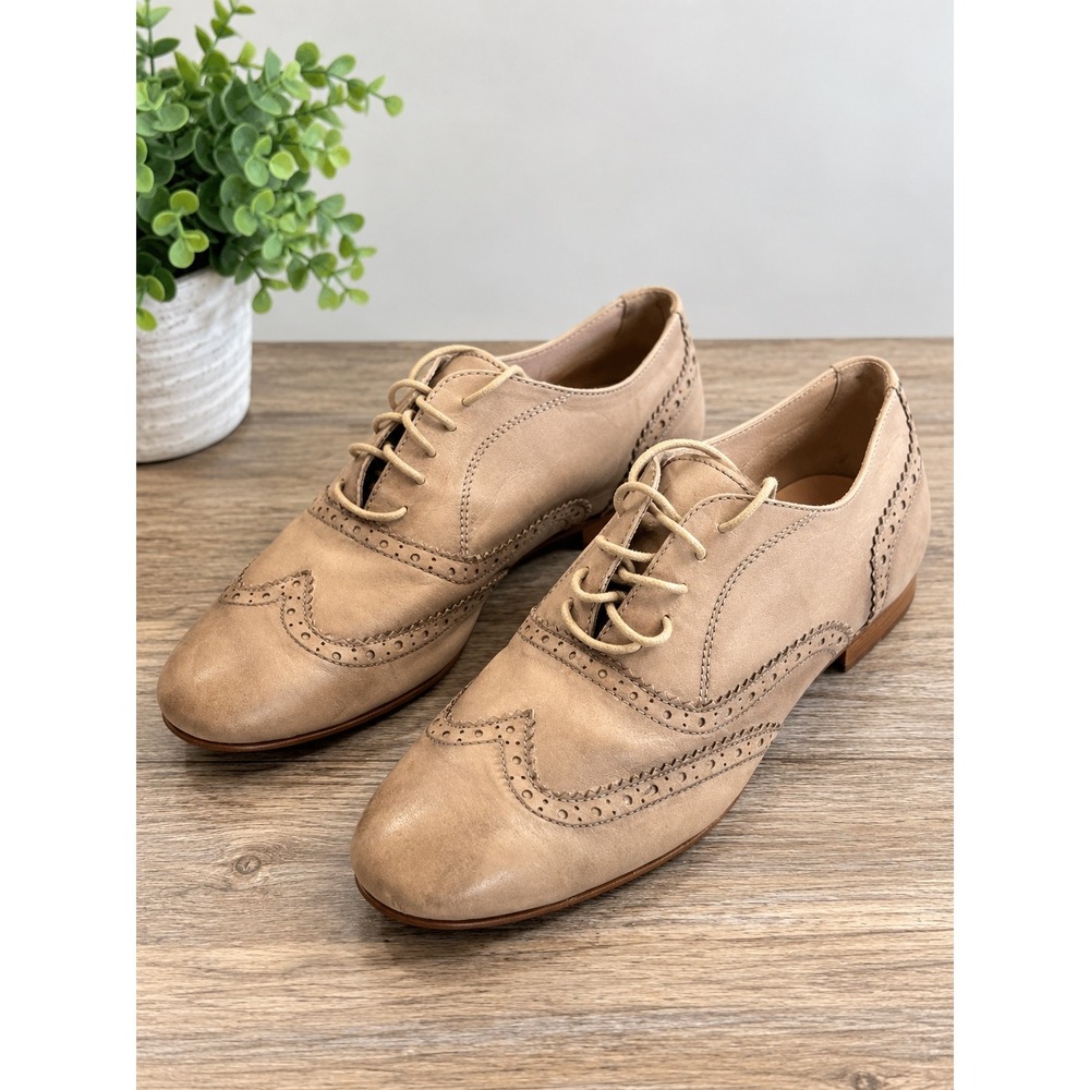 Vintage Garnet Hill Womens Leather Wingtip Oxford Shoes Taupe Made in Italy 9